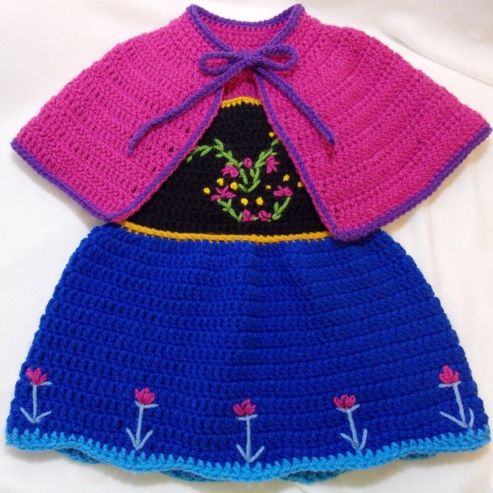 Pink and Blue Crochet Dress with Floral Design